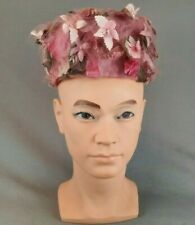 Vintage 1950's Floral Netted Pink Rozanne Union Made Pillbox Hat picture