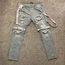 Locked And Loaded Authentic Men Straps Jeans Grey/pink, Size 42 (41x31”) picture