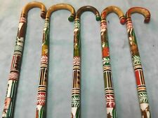 Hand Carved Painted Wooden Mexican Walking Cane Stick Staff Aztec w rubber tip picture