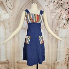 Vintage 1960's Sundress Dress Sleeveless Buttons Denim Striped Top Groovy  picture
