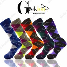 3 6 9 12 Pairs Men Colorful Funky Argyle Diamond Casual Cotton Dress Socks 10-13 picture