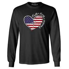 Faith Family Freedom American Flag Heart Long Sleeve 4th of July Shirts picture