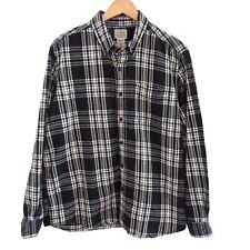 L.L. Bean Black White Cotton Plaid Flannel Long Sleeve Button Down Shirt Size L picture