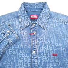$295 Diesel D-Simply Blue Denim Logo Print Button Down Shirt Mens Size  Large picture