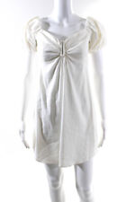 A.L.C. Womens Solid Pearl Linen Blend Cap Sleeve Shirred Back Dress White Size 4 picture