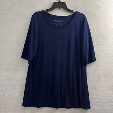 Susan Graver Tunic Top Womans Large Solid Blue Short Sleeve Round Neck Pullover picture