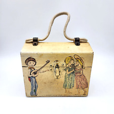 Vintage Girls Wooden Box Purse Severin Decoupage Banjo Music Keepsake Trinkets picture
