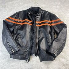Leather Motorcycle Biker Jacket Mens Large 90's Black Orange Vintage Outerwear picture