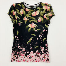 Ted Baker Delilee Peach Blossom Tee Size 1 US 4 Black Short Sleeve Crewneck picture