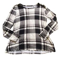 24/7 By Maurices Womens Light Weight Plaid Blouse-Black/White-size L-GUC picture
