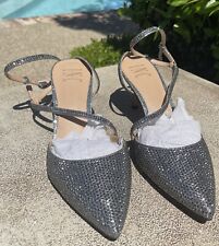 New INC Gelsey Ankle Slingback Kitten-Heel Pumps Silver Crystal, Sz. 7.5 picture