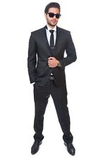Slim Fit 2 Button Notch Lapel Satin Collar Trim Black Fashion Suit By AZAR MAN picture