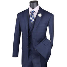 VINCI Men's Navy Blue Glen Plaid 3 Piece 2 Button Classic Fit Suit NEW picture
