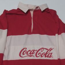 Vintage 80s Coca-Cola Rugby Shirt Soda Pop Script Spell Out Mens Small picture