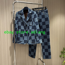 Checkered denim casual pants straight jeans fashion women 2024 high quality sml picture