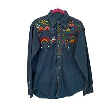 Vintage 50’s-60’s El Cisne Mexican Made Hand Embroidered Denim Mushroom Shirt picture