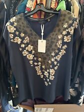 NWT Ted Baker - Pearl Printed Woven Front Tee - Size 5 - RRP$95. Navy And Floral picture