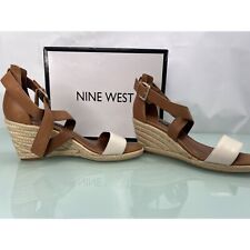 Nine West Jorja Peach Espadrilles Sandals Wedge Dark Natural/Off White 8 New picture