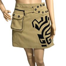 Rare Jamie Sadock Adjustable Snap Geometric Tan Black Pocket Mini Skirt Sz XS-S picture