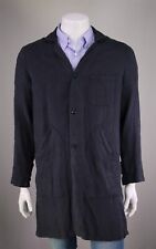 Garment Reproduction of Workers Made in France Navy Blue Linen Long Coat 2/Small picture