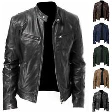 Plus Size Men's Leather Biker Jacket Motorcycle Zip Up Coats Collared Outerwear* picture