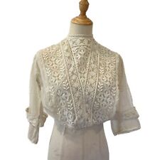 Edwardian 1900's Lace Silk Top Cream Ecru High Neck Two Layers  picture
