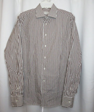 Campo Marzio Thomas Mason Men's 15.5/39 Dress Shirt 100% Cotton Brown Striped picture