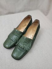 Turkish Handmade Block Heel Shoes Womens Size 8.5 Green Diamond Print Leather picture