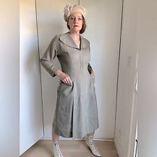 True Vintage 1940s Dress Handmade M/L Fit Midi Length Collared Pockets Taupe picture