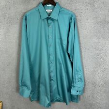 Van Heusen shirt mens 18 1/2 tall green button up lux sateen wrinkle free event picture