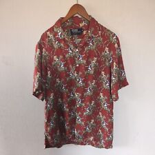 Vintage Ralph Lauren Polo Silk Shirt Size M All Over Print Equestrian Horse Rare picture