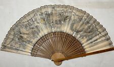 antique 19th century handmade French ornate painted wood lace vanity hand fan picture