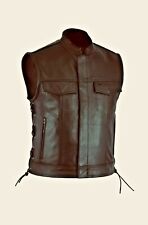 SOA Men's Motorcycle Club Leather Vest Concealed Carry Arms Solid picture