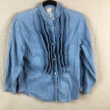 Vintage Fstop Shirt Womens Small Blue Denim Ruffle Yoke Western Feminine Ranch picture