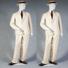 Vintage 1900's Men's Suits 2Pcs Beige Linen Bespoke Blazer Wedding Groom Tuxedos picture