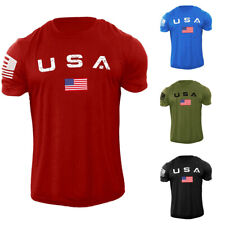 New Men's USA Flag T Shirt Patriotic American Short Sleeve Men Tee picture