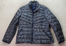 Lands' End Puffer Jacket Womens Petite Medium Navy Floral Packable Down Full Zip picture