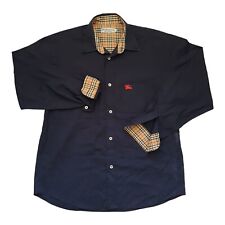 Vintage Burberry men's Long Shirt Nova Check 100% Cotton Blue Size L picture