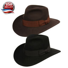 Premium Wool Felt Indiana Jones Fedora Hat w/Grosgrain Band Crushable Outback picture