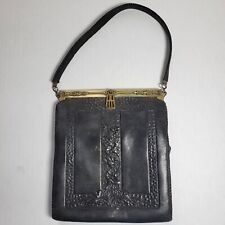 Antique Art Nouveau 1916 Turnloc Black Leather Purse Handbag Hand Tooled Musty picture