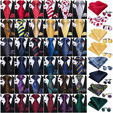 USA Mens ALL Silk Tie Striped Solid Paisley Necktie Hanky Cufflink Set Wedding picture