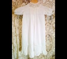 VTG 1910s Edwardian Fine Cotton Baptism Gown w Lace Insets Embroidery 0-3 Months picture