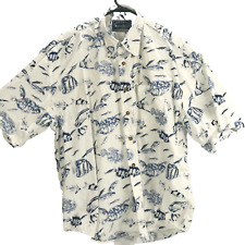 NORTH RIVER BASS FISHING All over Print BUTTON UP SHIRT MENS XL BEIGE LURE picture