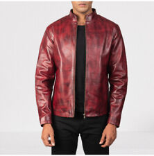 Men Shaded Burgundy Leather Fashion Jacket, Men Leather Outerwear picture