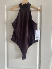 Wundermost Ultra-Soft Nulu Mockneck Sleeveless Bodysuit FRPR Brown Size L New picture