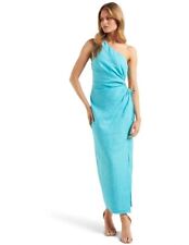 Forever New  Ryan One Shoulder Cut Out Linen Midi in Turquoise Blue Size 12 M  picture