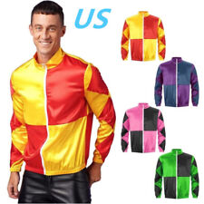 US Mens Horse Jockey Uniform Horse Trainer Costume Colorblock Satin Jacket Coat  picture