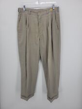 BD Baggies Pants Mens 32 Tan Linen Pleated Cuffed Hem Baggy Leg Pockets picture
