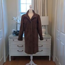 L.L.Bean Womens Brown Suede/Shearling Lined Button Down Coat Size M picture