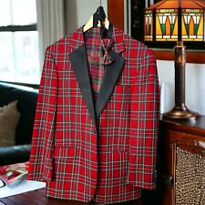 Jos. A. Bank Red Tartan Plaid Wool Tuxedo Dinner Jacket Men's Size 41R Vented picture